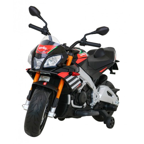 Aprilia Tuono V4 Dětská baterie Motor Černá MP3 Panel Pomocná kola Pomalý start