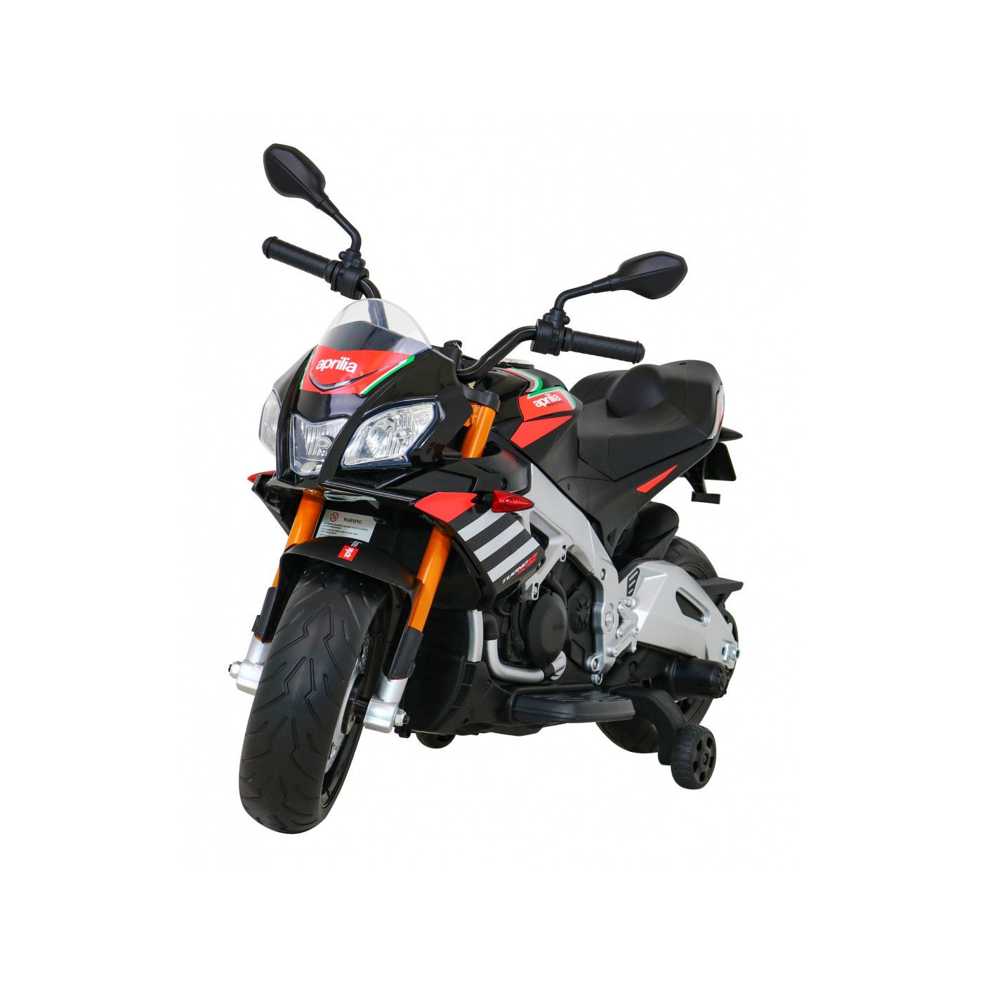 Aprilia Tuono V4 Dětská baterie Motor Černá MP3 Panel Pomocná kola Pomalý start