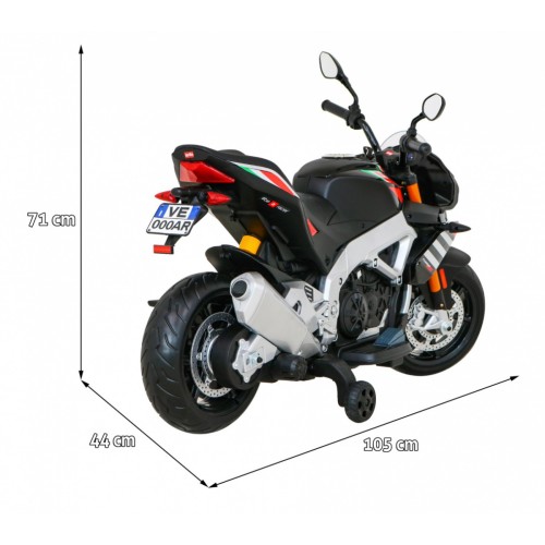 Aprilia Tuono V4 Dětská baterie Motor Černá MP3 Panel Pomocná kola Pomalý start