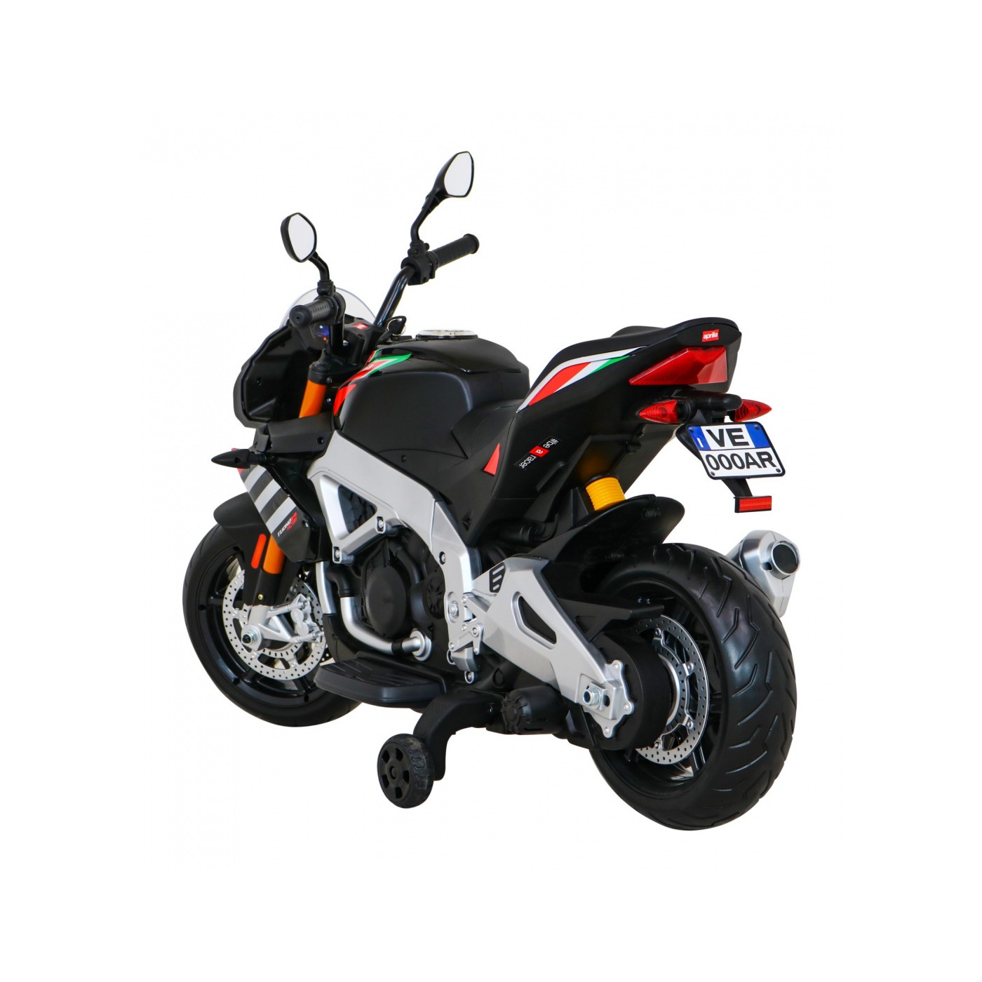 Aprilia Tuono V4 Dětská baterie Motor Černá MP3 Panel Pomocná kola Pomalý start