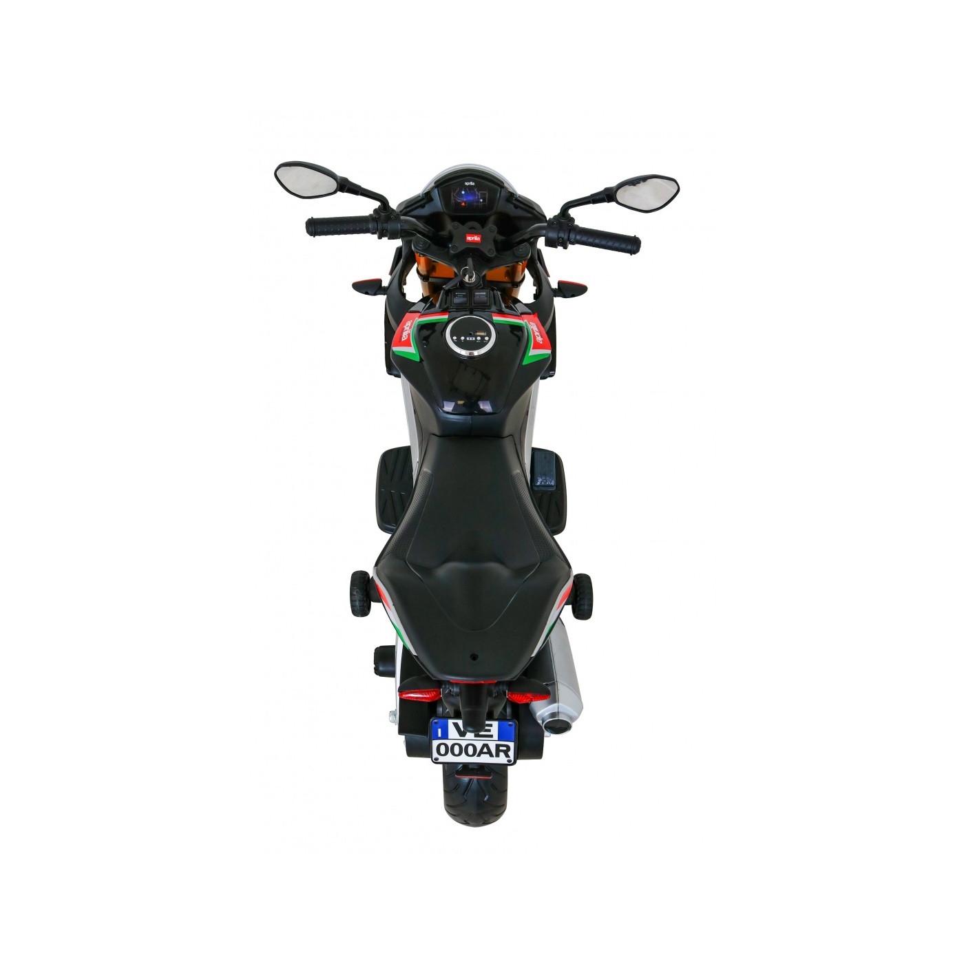 Aprilia Tuono V4 Dětská baterie Motor Černá MP3 Panel Pomocná kola Pomalý start