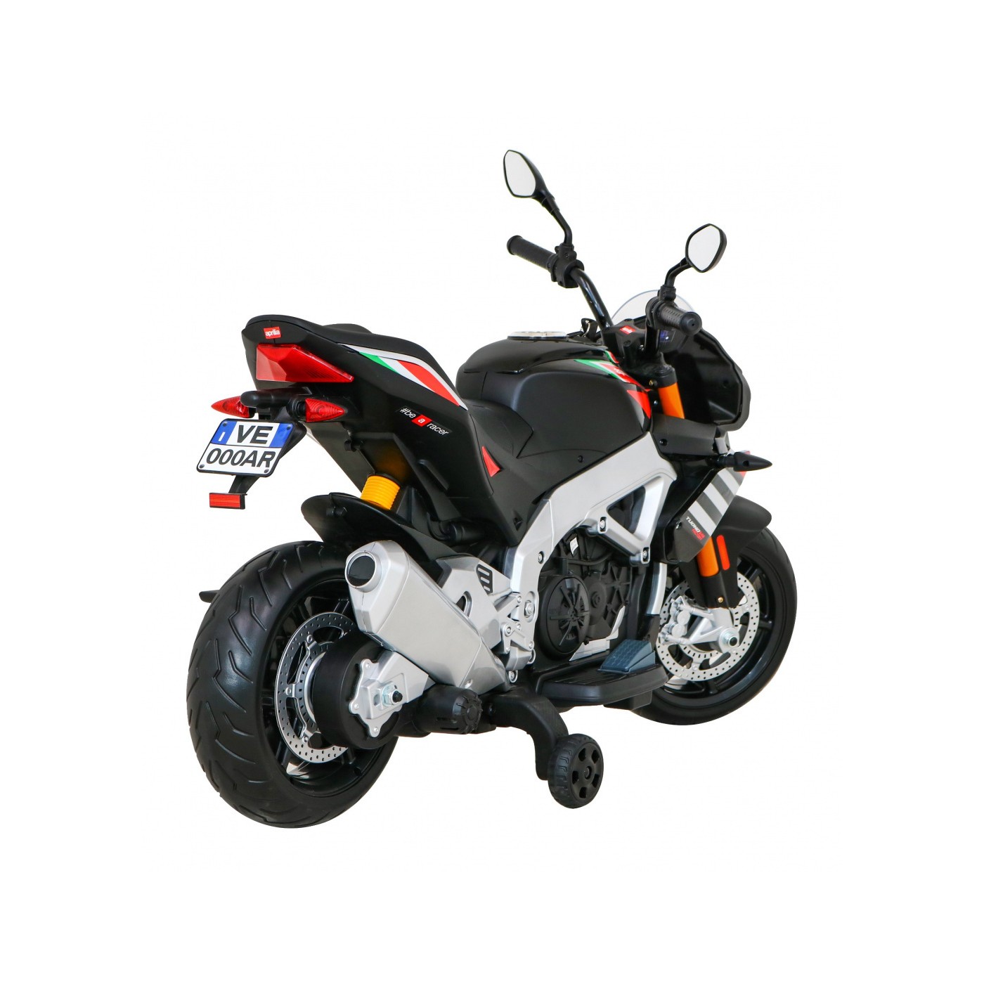 Aprilia Tuono V4 Dětská baterie Motor Černá MP3 Panel Pomocná kola Pomalý start