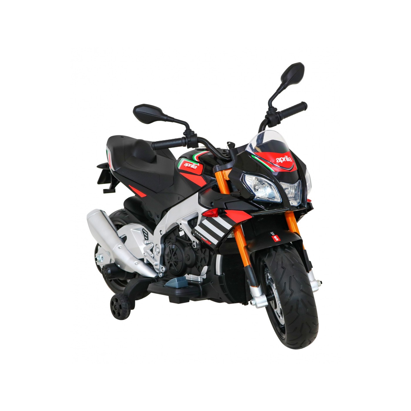 Aprilia Tuono V4 Dětská baterie Motor Černá MP3 Panel Pomocná kola Pomalý start