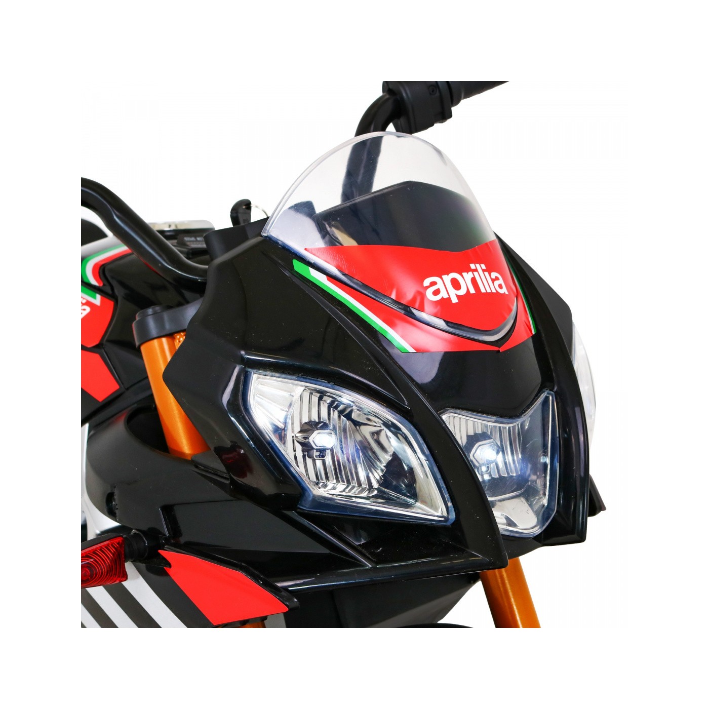 Aprilia Tuono V4 Dětská baterie Motor Černá MP3 Panel Pomocná kola Pomalý start