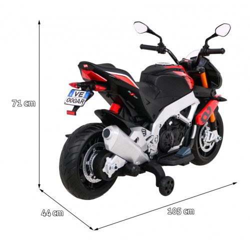 Aprilia Tuono V4 Dětská baterie Motor Červený MP3 panel Pomocná kola Pomalý start