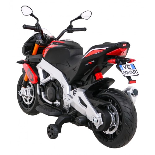 Aprilia Tuono V4 Dětská baterie Motor Červený MP3 panel Pomocná kola Pomalý start