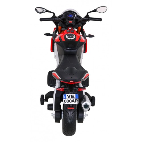 Aprilia Tuono V4 Dětská baterie Motor Červený MP3 panel Pomocná kola Pomalý start