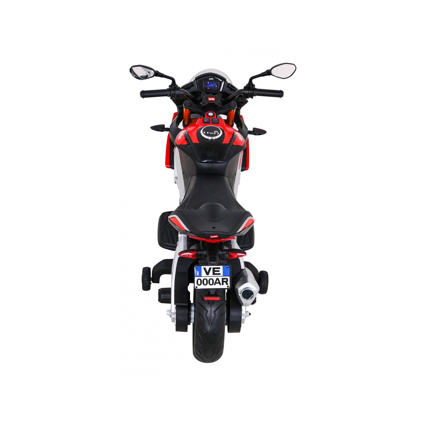 Aprilia Tuono V4 Dětská baterie Motor Červený MP3 panel Pomocná kola Pomalý start