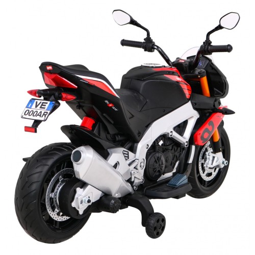 Aprilia Tuono V4 Dětská baterie Motor Červený MP3 panel Pomocná kola Pomalý start