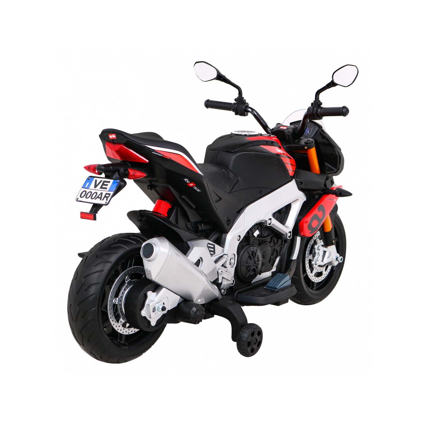 Aprilia Tuono V4 Dětská baterie Motor Červený MP3 panel Pomocná kola Pomalý start