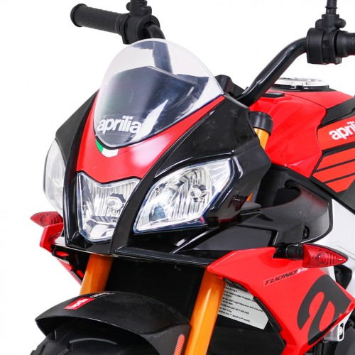 Aprilia Tuono V4 Dětská baterie Motor Červený MP3 panel Pomocná kola Pomalý start