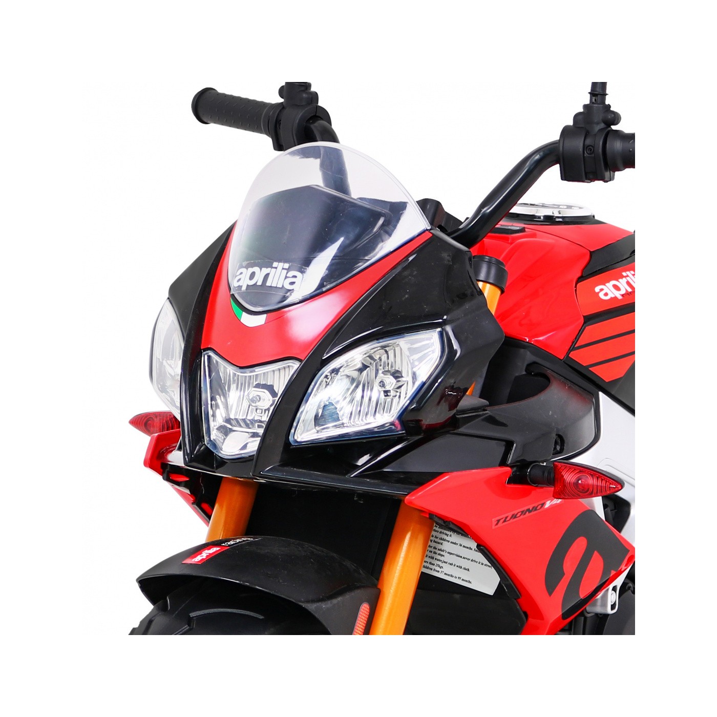 Aprilia Tuono V4 Dětská baterie Motor Červený MP3 panel Pomocná kola Pomalý start