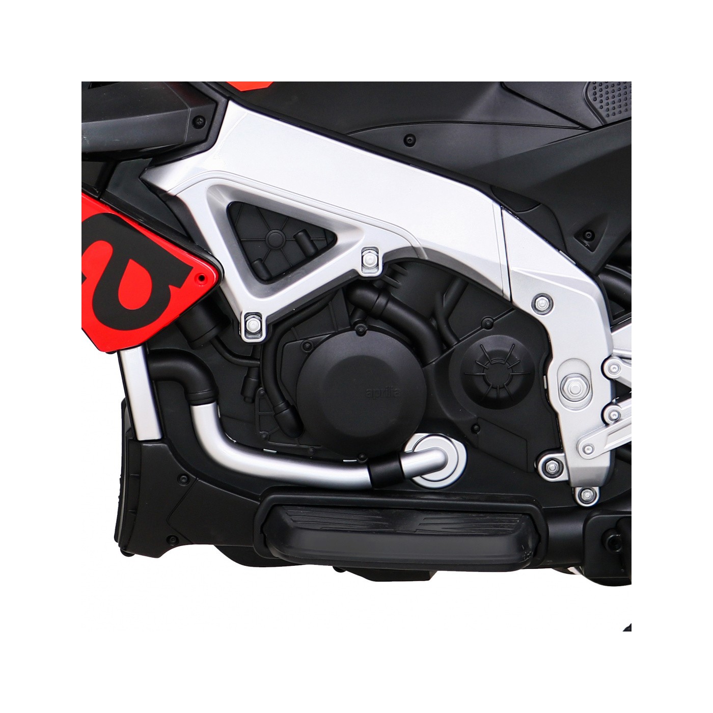 Aprilia Tuono V4 Dětská baterie Motor Červený MP3 panel Pomocná kola Pomalý start