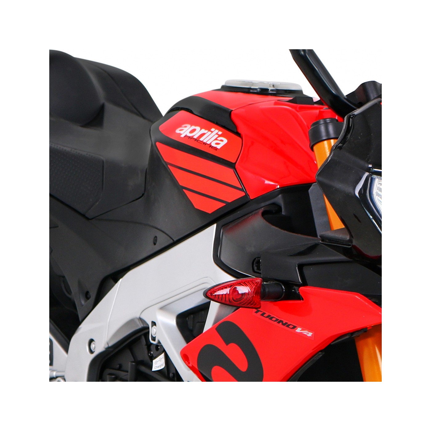 Aprilia Tuono V4 Dětská baterie Motor Červený MP3 panel Pomocná kola Pomalý start