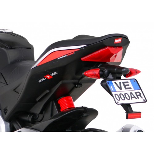 Aprilia Tuono V4 Dětská baterie Motor Červený MP3 panel Pomocná kola Pomalý start