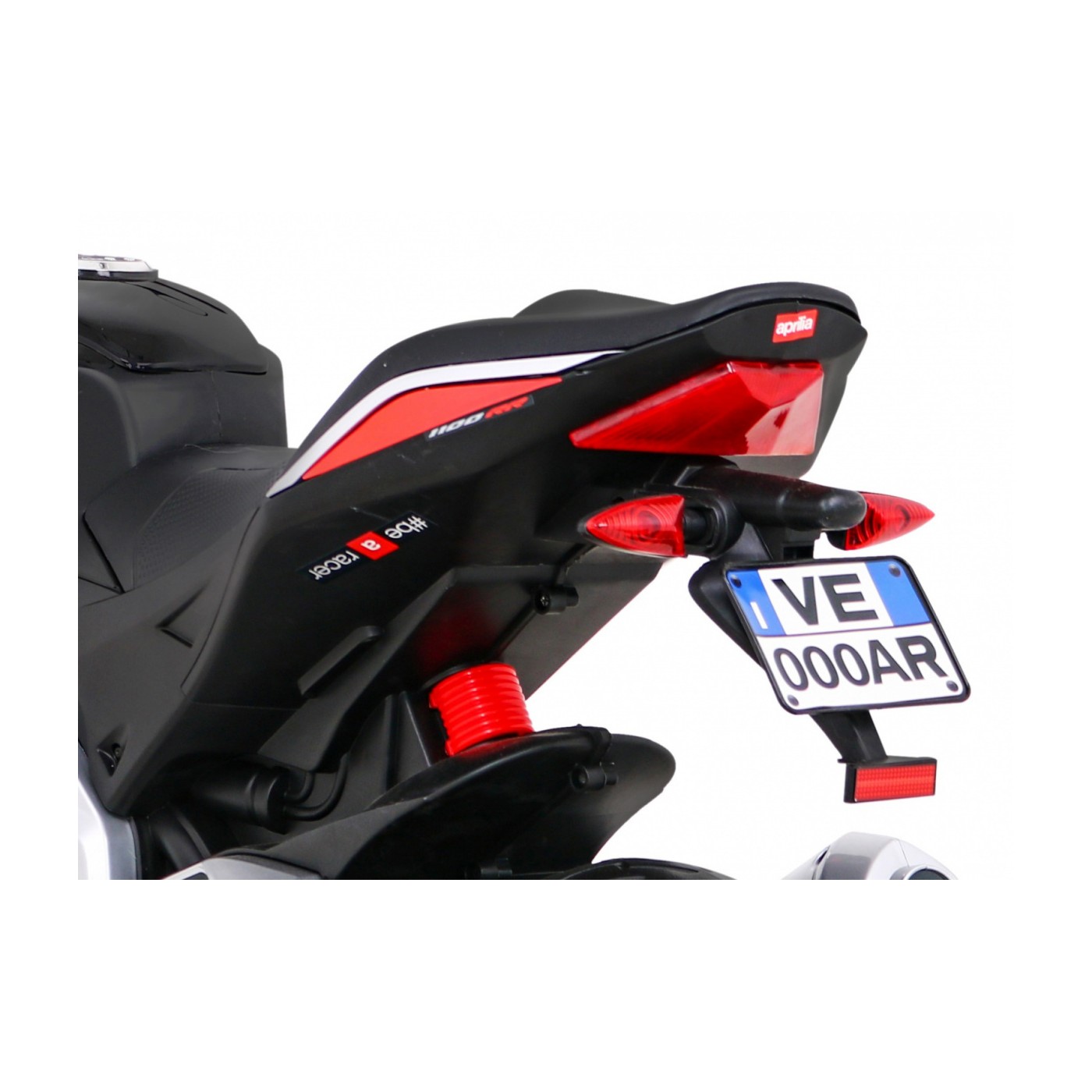 Aprilia Tuono V4 Dětská baterie Motor Červený MP3 panel Pomocná kola Pomalý start