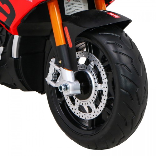 Aprilia Tuono V4 Dětská baterie Motor Červený MP3 panel Pomocná kola Pomalý start
