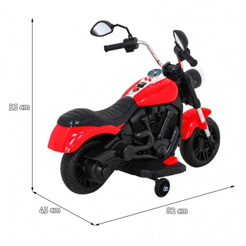 Motor Chopper V-Max dětská baterie červená melodie houkačka lehká pomocná kola
