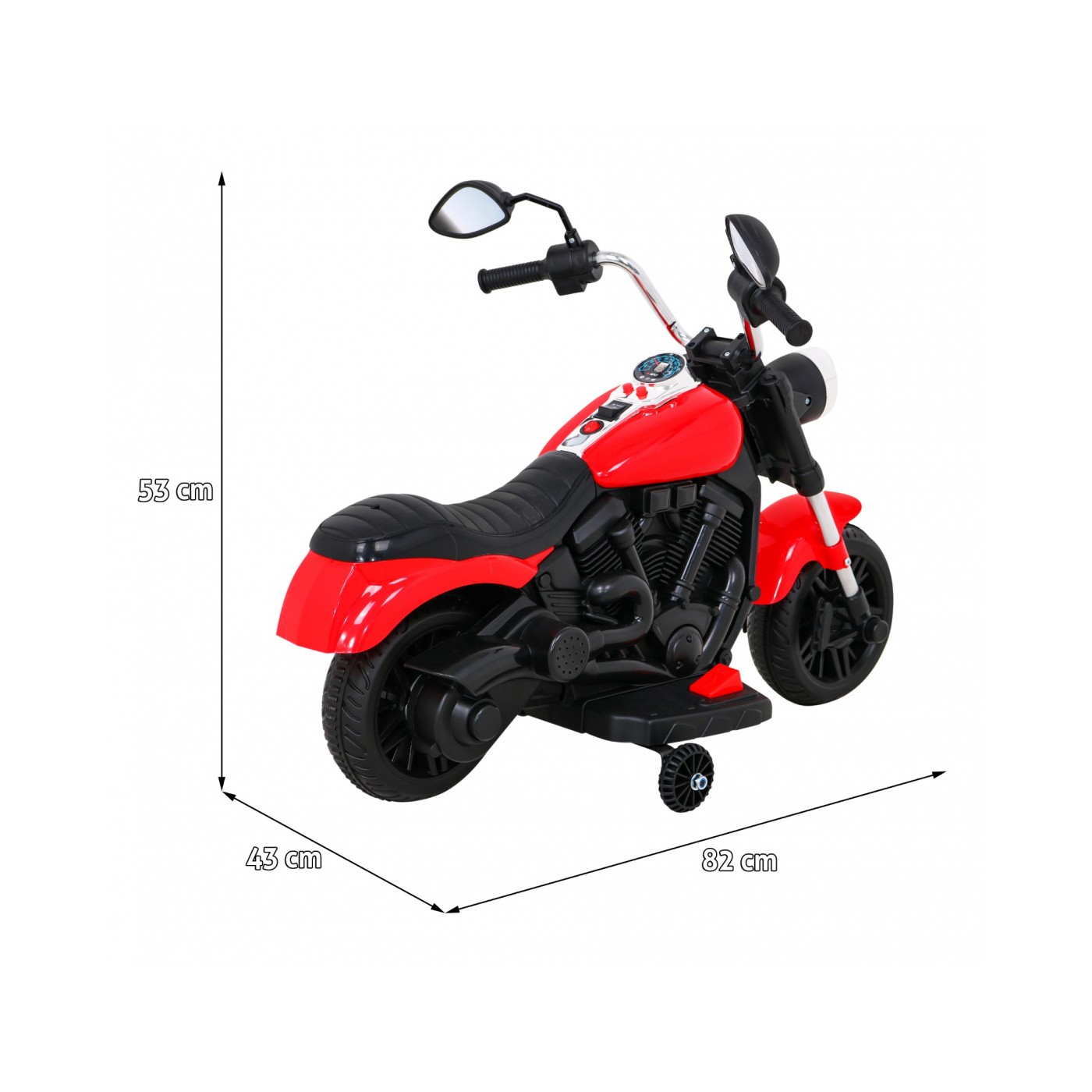 Motor Chopper V-Max dětská baterie červená melodie houkačka lehká pomocná kola