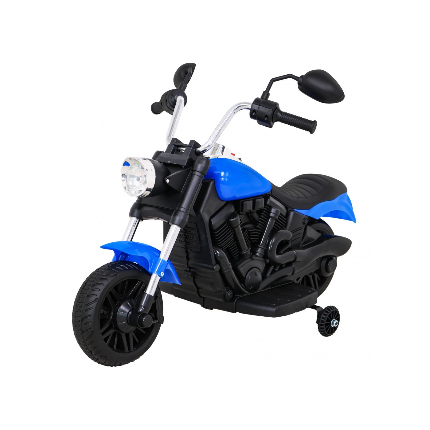 Motor Chopper V-Max Dětská baterie Modré melodie Houkačka Světlo Pomocná kolečka