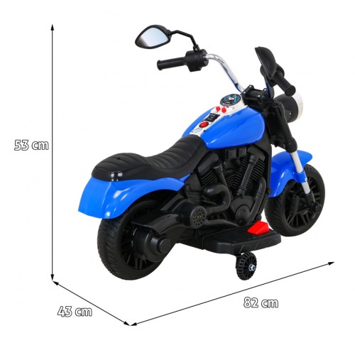 Motor Chopper V-Max Dětská baterie Modré melodie Houkačka Světlo Pomocná kolečka