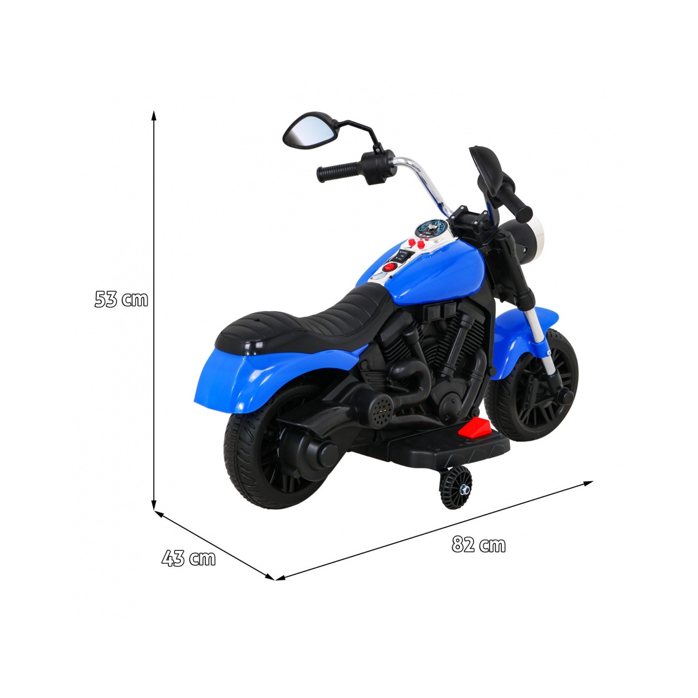 Motor Chopper V-Max Dětská baterie Modré melodie Houkačka Světlo Pomocná kolečka