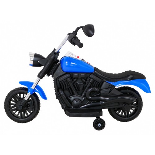 Motor Chopper V-Max Dětská baterie Modré melodie Houkačka Světlo Pomocná kolečka