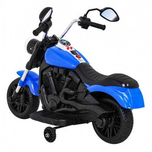 Motor Chopper V-Max Dětská baterie Modré melodie Houkačka Světlo Pomocná kolečka
