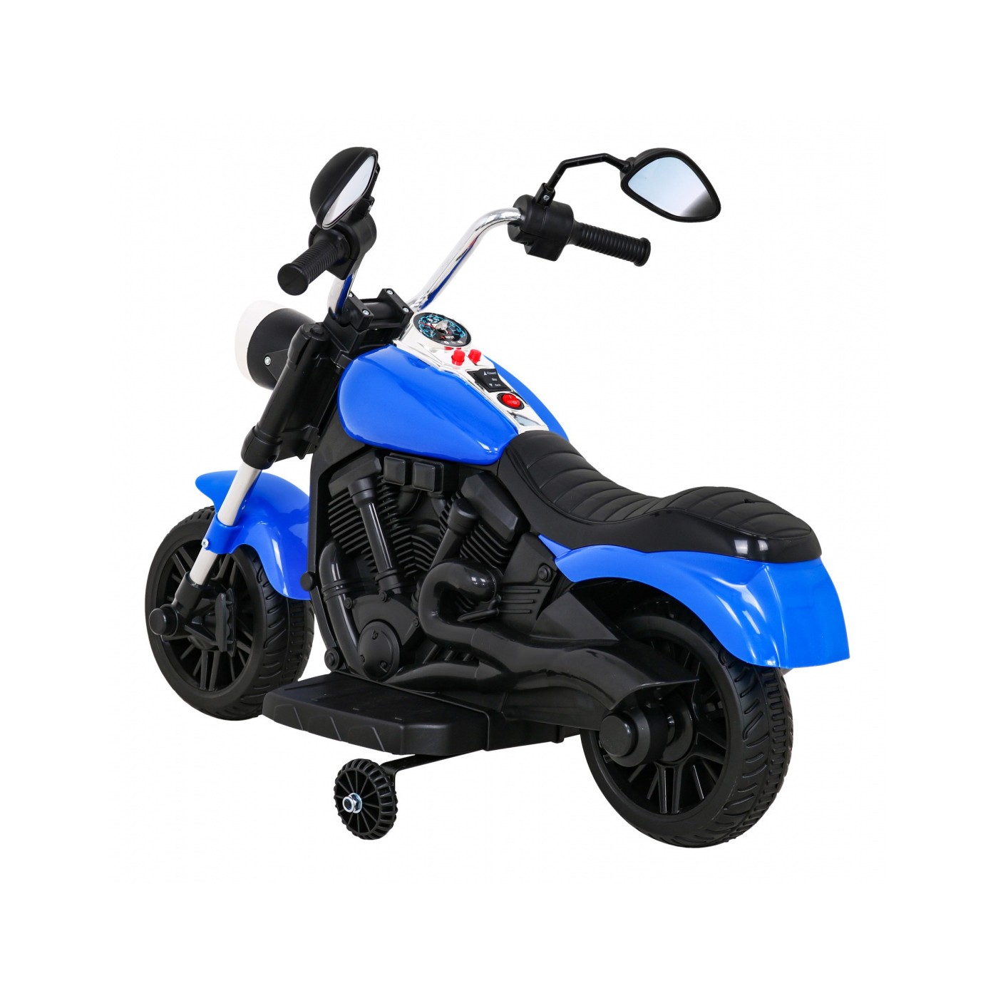 Motor Chopper V-Max Dětská baterie Modré melodie Houkačka Světlo Pomocná kolečka