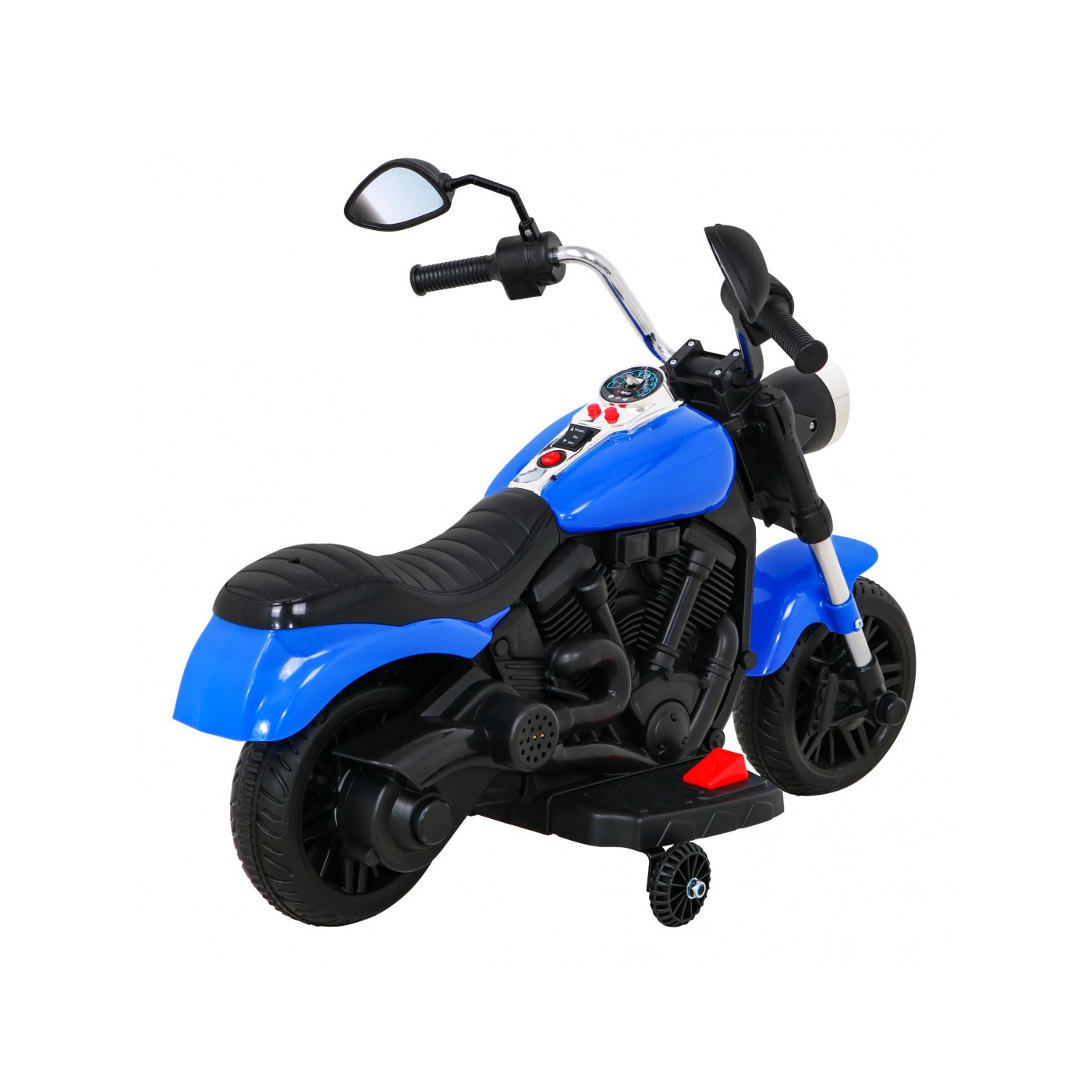Motor Chopper V-Max Dětská baterie Modré melodie Houkačka Světlo Pomocná kolečka