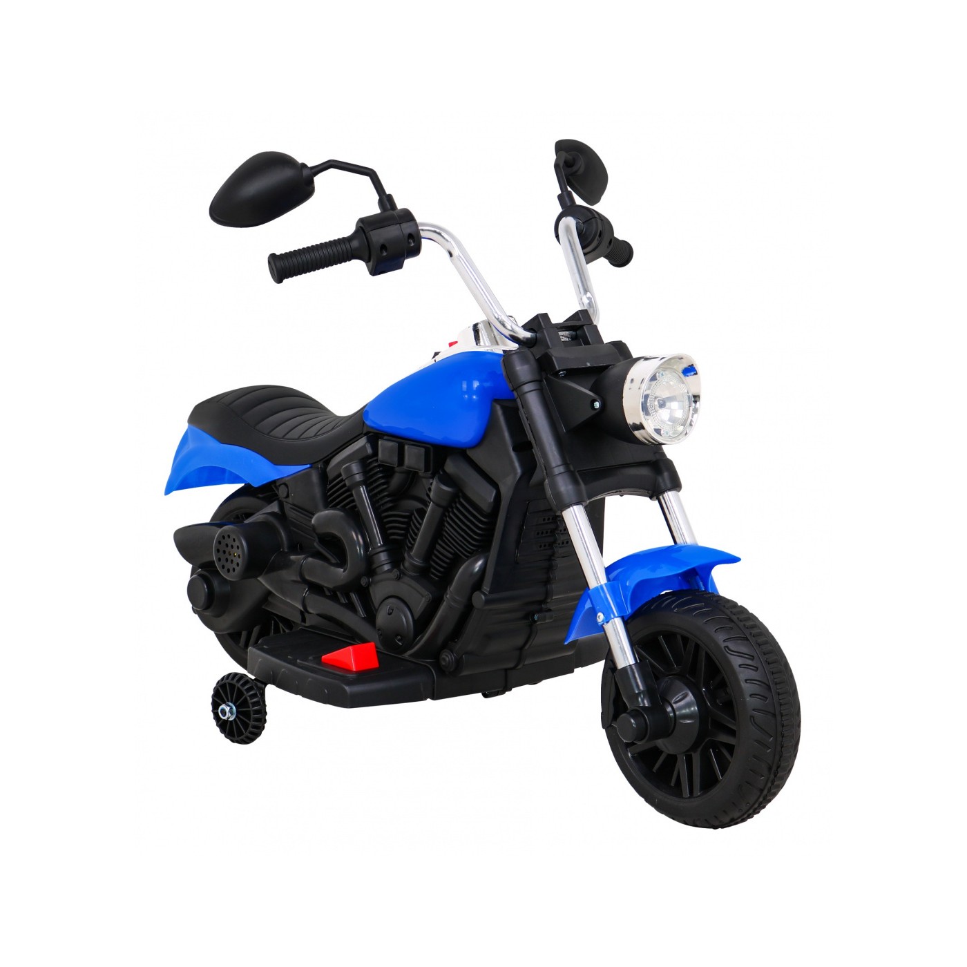 Motor Chopper V-Max Dětská baterie Modré melodie Houkačka Světlo Pomocná kolečka
