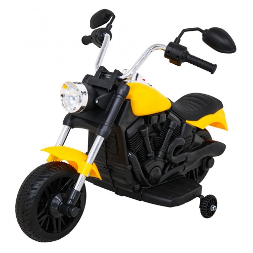 Sekáček motoru V-Max na baterii pro děti žlutý + Melodie Horn + Light + Pomocná kola