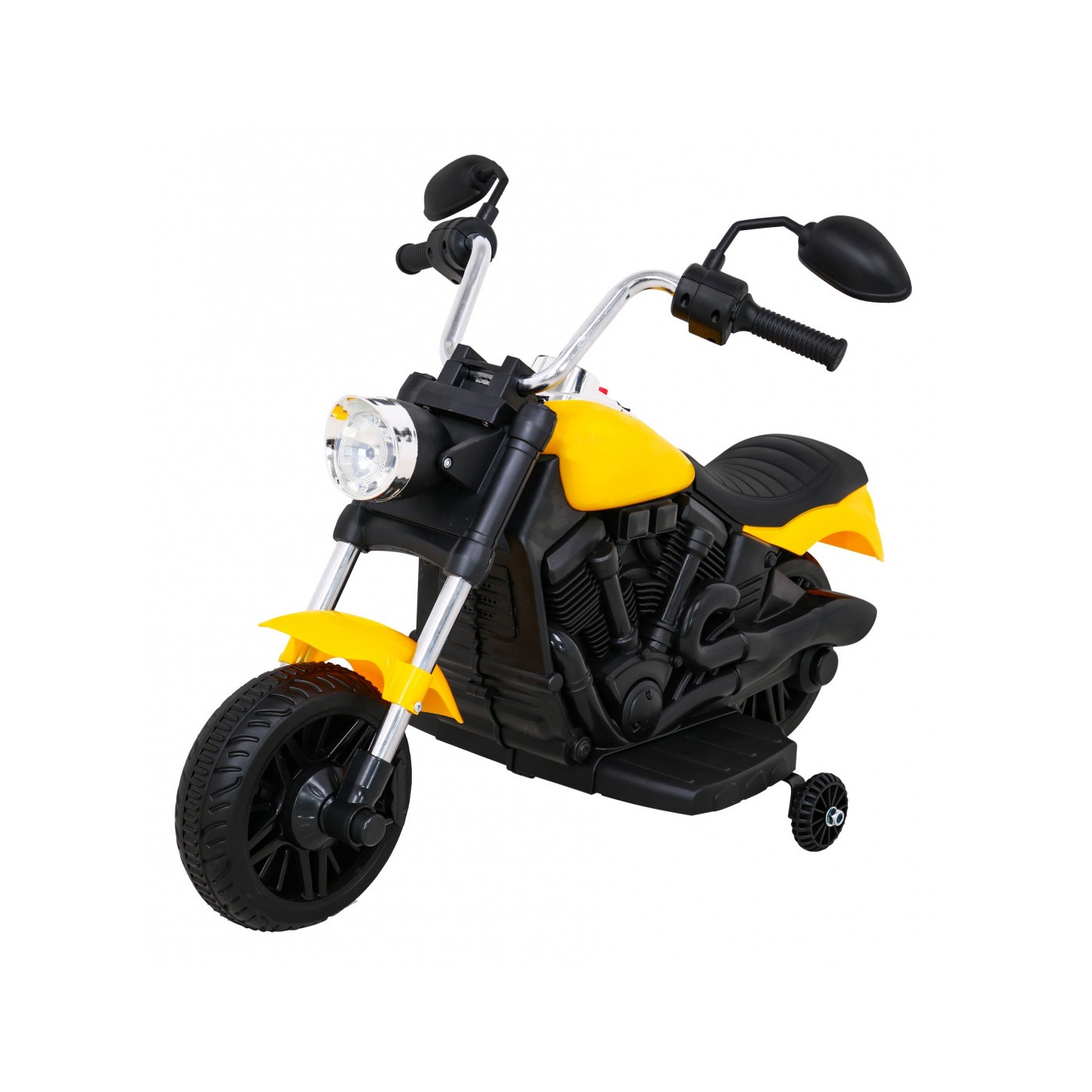 Sekáček motoru V-Max na baterii pro děti žlutý + Melodie Horn + Light + Pomocná kola