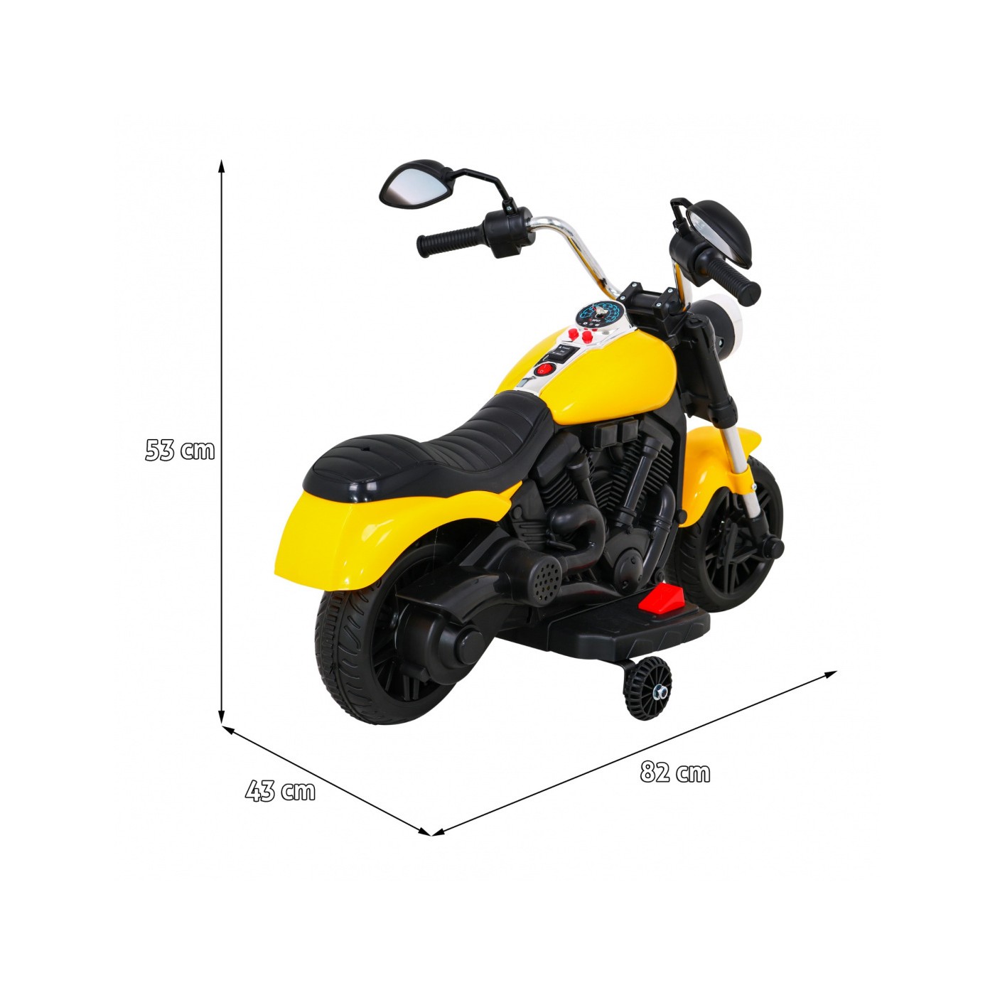 Sekáček motoru V-Max na baterii pro děti žlutý + Melodie Horn + Light + Pomocná kola