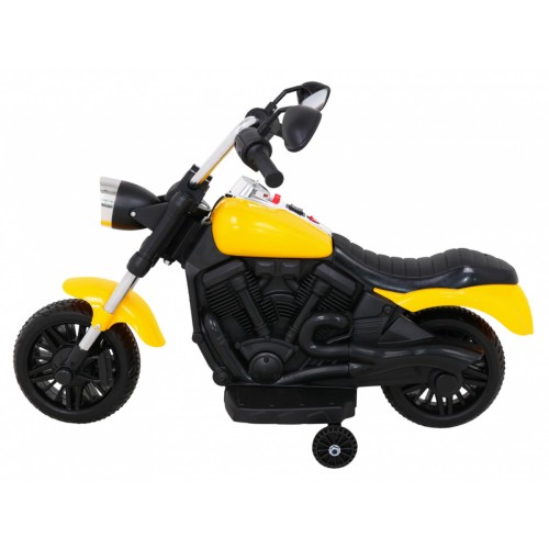 Sekáček motoru V-Max na baterii pro děti žlutý + Melodie Horn + Light + Pomocná kola