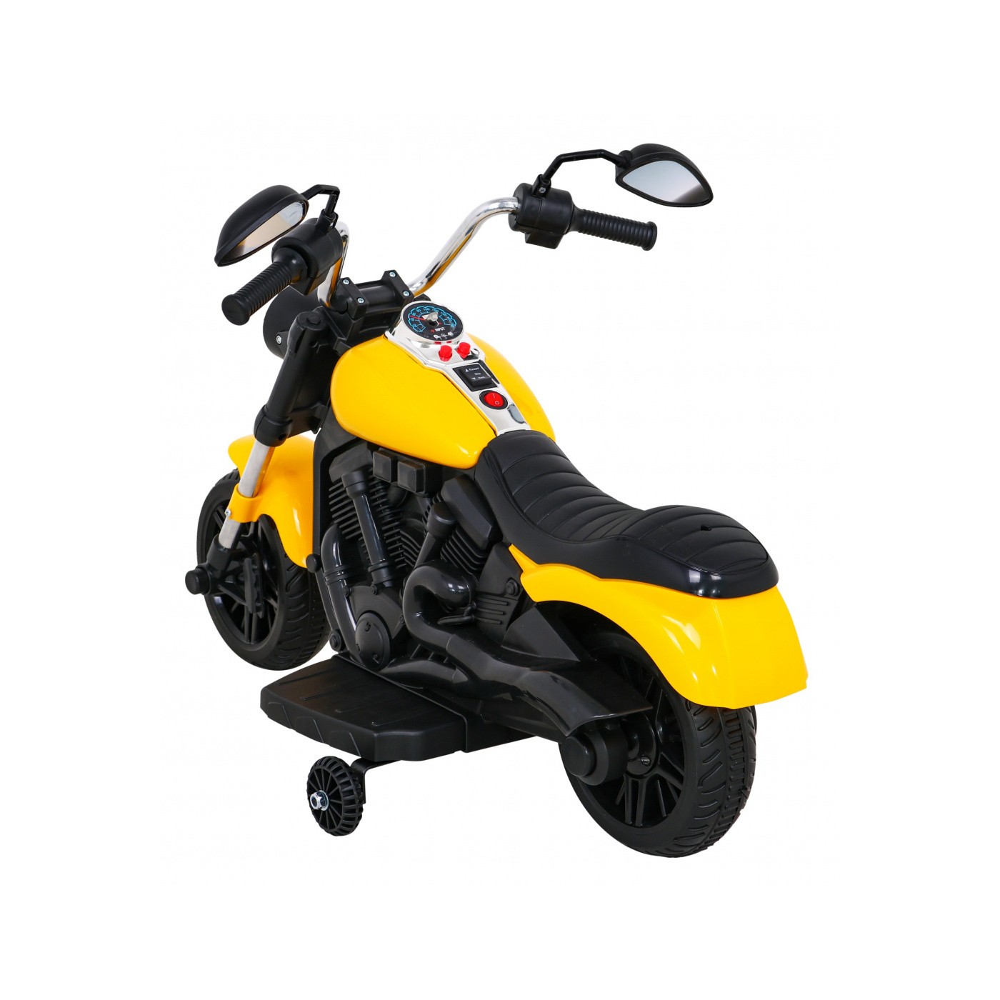 Sekáček motoru V-Max na baterii pro děti žlutý + Melodie Horn + Light + Pomocná kola