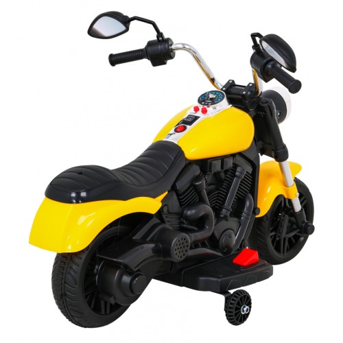 Sekáček motoru V-Max na baterii pro děti žlutý + Melodie Horn + Light + Pomocná kola