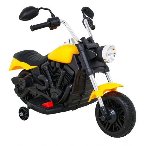 Sekáček motoru V-Max na baterii pro děti žlutý + Melodie Horn + Light + Pomocná kola