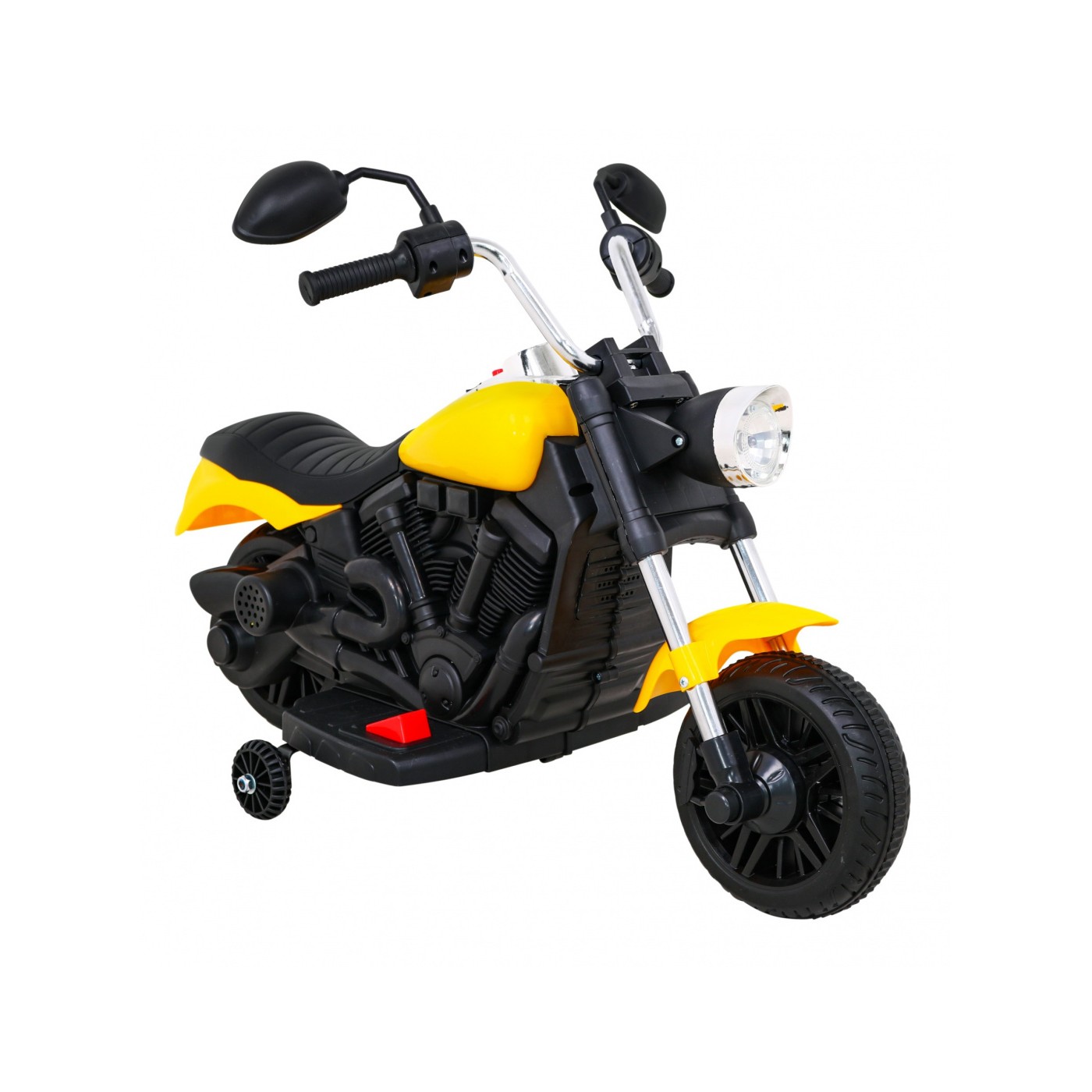 Sekáček motoru V-Max na baterii pro děti žlutý + Melodie Horn + Light + Pomocná kola