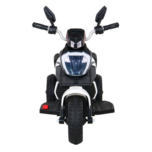 Rychlá turistická dětská baterie Motocykl Bílá + Audio + Světla + Eko kůže