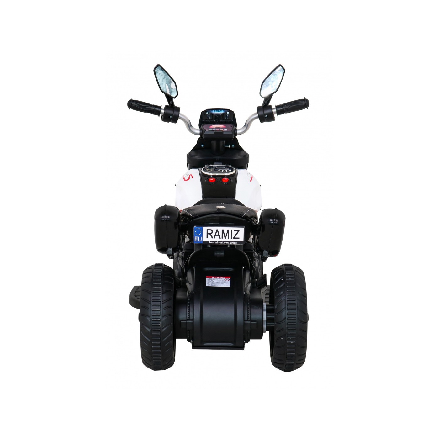 Rychlá turistická dětská baterie Motocykl Bílá + Audio + Světla + Eko kůže