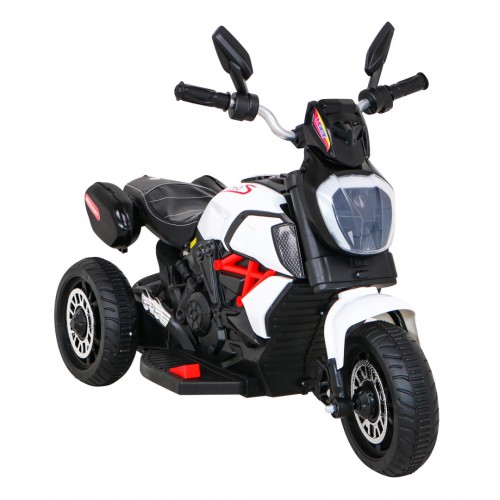 Rychlá turistická dětská baterie Motocykl Bílá + Audio + Světla + Eko kůže