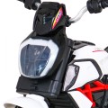 Rychlá turistická dětská baterie Motocykl Bílá + Audio + Světla + Eko kůže