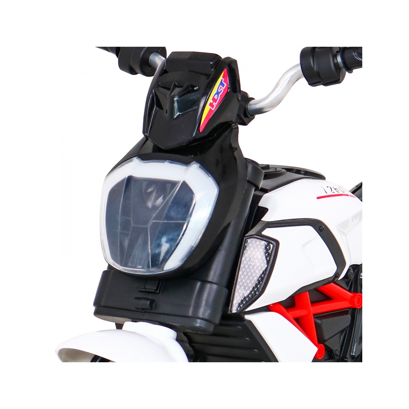 Rychlá turistická dětská baterie Motocykl Bílá + Audio + Světla + Eko kůže