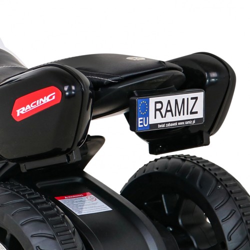 Rychlá turistická dětská baterie Motocykl Bílá + Audio + Světla + Eko kůže