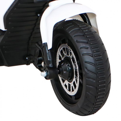 Rychlá turistická dětská baterie Motocykl Bílá + Audio + Světla + Eko kůže