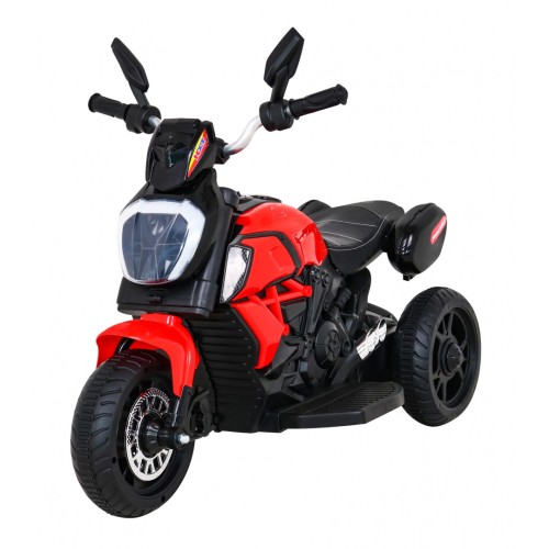 Rychlé turistické dětské dobíjecí motocykl červené + audio + světla + eko kůže