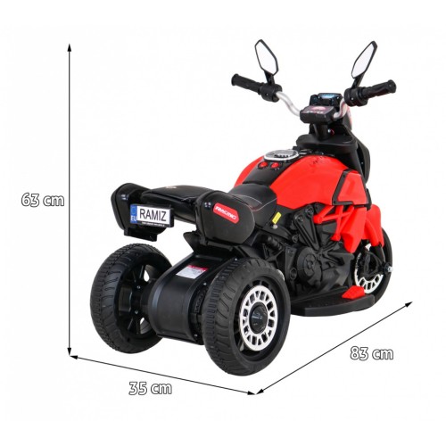 Rychlé turistické dětské dobíjecí motocykl červené + audio + světla + eko kůže