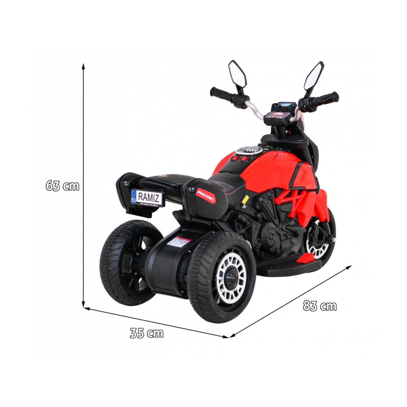 Rychlé turistické dětské dobíjecí motocykl červené + audio + světla + eko kůže