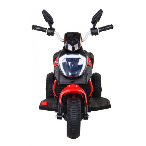 Rychlé turistické dětské dobíjecí motocykl červené + audio + světla + eko kůže
